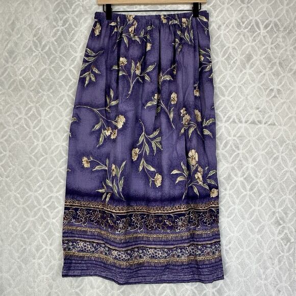 Vtg 90s Faux Wrap Midi Skirt Matching Set 14 Purple Floral Vacation Granny Artsy - Picture 10 of 15